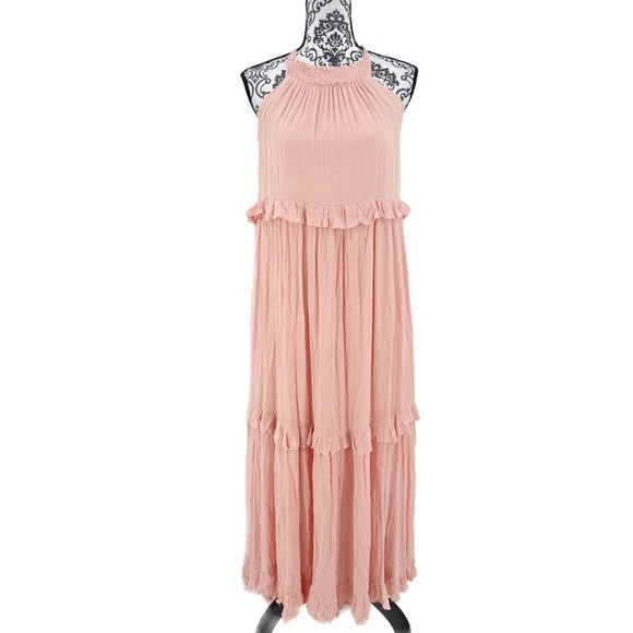 Listicle Pink Tiered Ruffle Boho Cottagecore Maxi Dress with Pockets - Picture 9 of 17